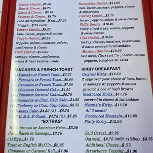 the menu for the breakfast