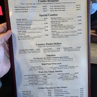 a menu for the park city breakfast