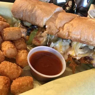 Philly cheesesteak and tots