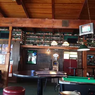 Rows and rows of beer bottles.