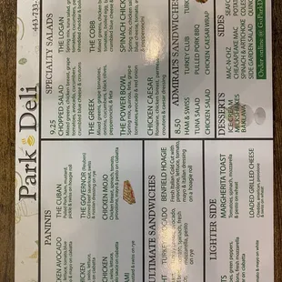 the menu of the restaurant