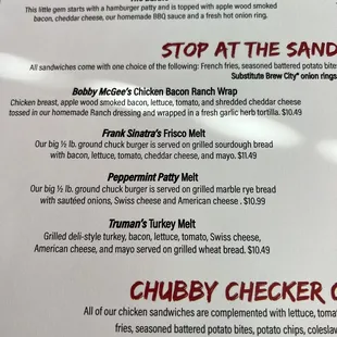 the menu for the restaurant