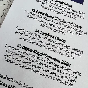 the menu for the restaurant