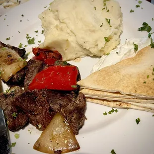 Beef kabob. It was cooked perfectly, and delicious.