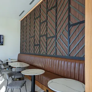 tables and benches in a restaurant