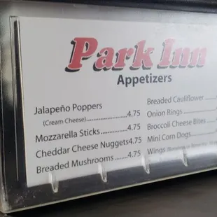 the menu for the restaurant