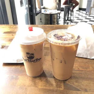 The Hu$$le and Caramel Rose Latte w/Oat Milk.