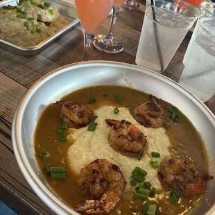 Shrimp and Grits with Strawberry Mimosa