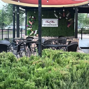 tables and chairs outside