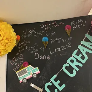 Chalk board wall to sign in for Grand Re-Opening