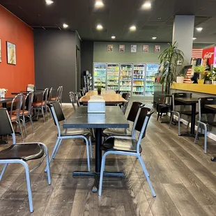 tables and chairs in a restaurant