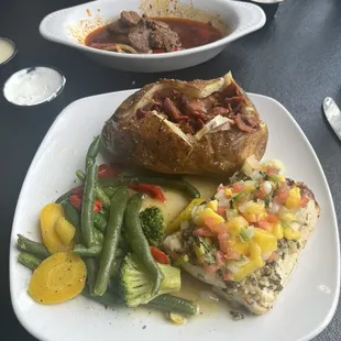 Pot roast, chislic, mahi mahi special with veggies and baked potato.