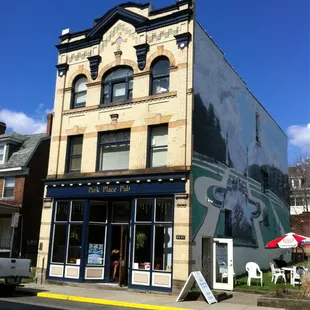 Outside of the Park Place Pub with small patio on the side.