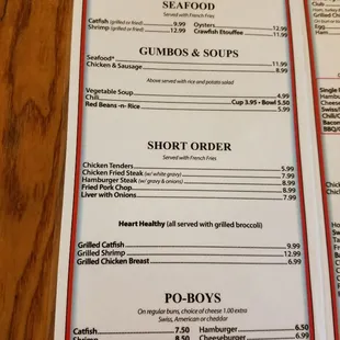 the menu of the restaurant