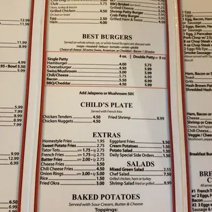 the menu of the restaurant
