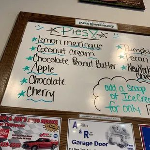a menu on a white board