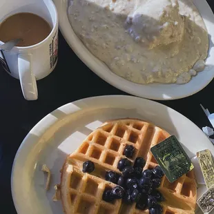 Waffle, Half Order Biscuits and Gravy, Coffee