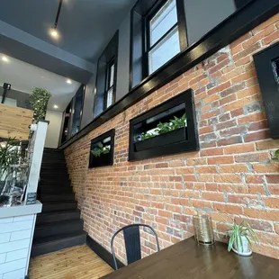 a brick wall and stairs