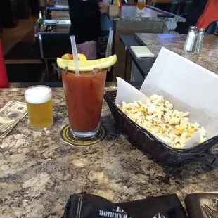 Park side bloody with free popcorn and seasoning on bike ride around lake!