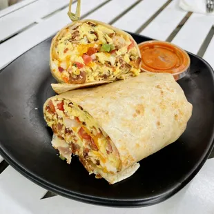 Breakfast Burrito w bacon ($15)