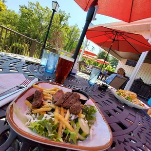 Steak salad on the patio