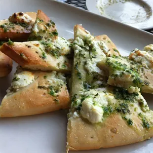 Garlic and goat cheese flatbread. Omg. So good.