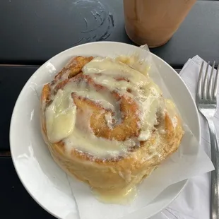 Cinnamon Roll and Iced Latte