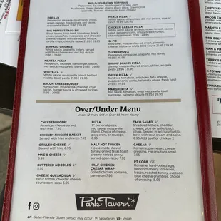 August 2023 menu pizza and kids, 65+