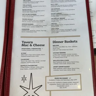 August 2023 menu burgers and baskets