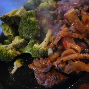 Blackened steak and broccoli