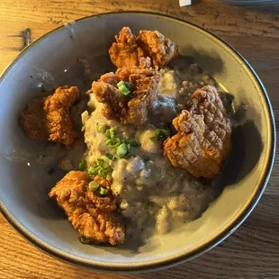 Chicken and biscuits with sausage gravy