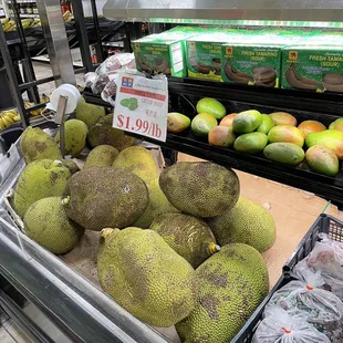 jackfruits in a grocery store