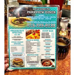 Menu. ParkView Diner.Pilsen Chicago IL . Small Corner Neighborhood Old Fashion Diner. Good Mexican/American Food. Friendly Service. Cool.