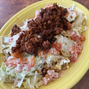 Chilaquiles w/ chorizo and scrambled eggs