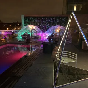 Rooftop Igloos. The teepee was a fire with an led light but didn&apos;t show in the photo.