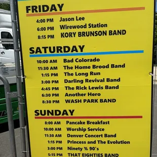 Live music schedule