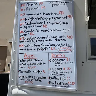 a menu on a food truck