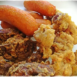 deep fried liver and gizzards with hush puppies