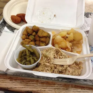 Fried okra (amazing!), potatoes, green beans (really good). The BBQ was fantastic!!