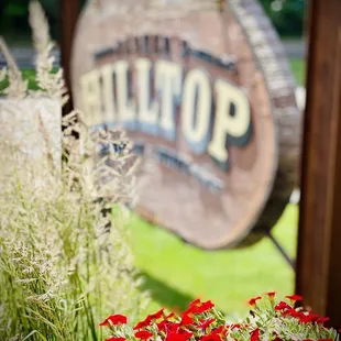 the sign and flowers
