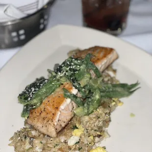 Salmon with fried crab rice... risce wasn&apos;t cooked