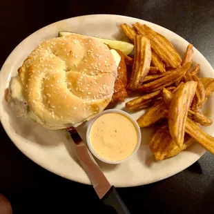 Cajun chicken sandwich &amp; fries.  Not a lot of Cajun seasoning or flavor, lots of hot sauce.