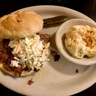Brisket sandwich (Memphis style) &amp; potato salad.