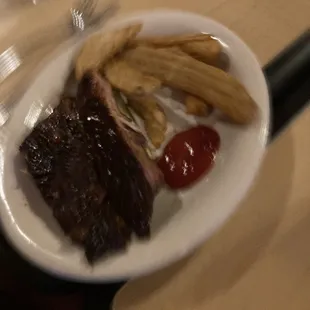 Best kids meal around: 2 ribs and steak fries