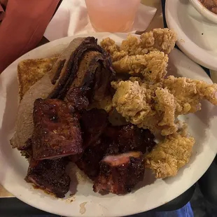 Rib tips, brisket and catfish