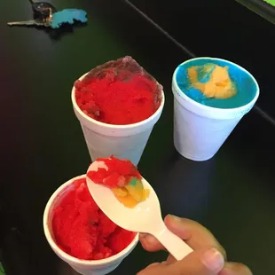 We got cherry and mine was cherry and black cherry and my husband got raspberry and orange cream. Yum!!