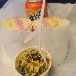 Rumbalo sandwich and delicious pasta salad