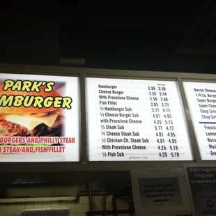 the menu and prices