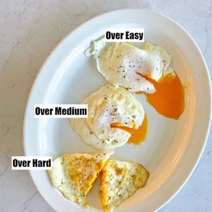 Over medium eggs are indicated in the photo above.