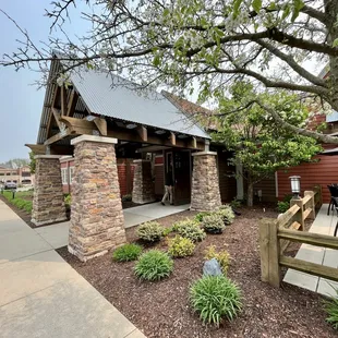 the entrance to a restaurant